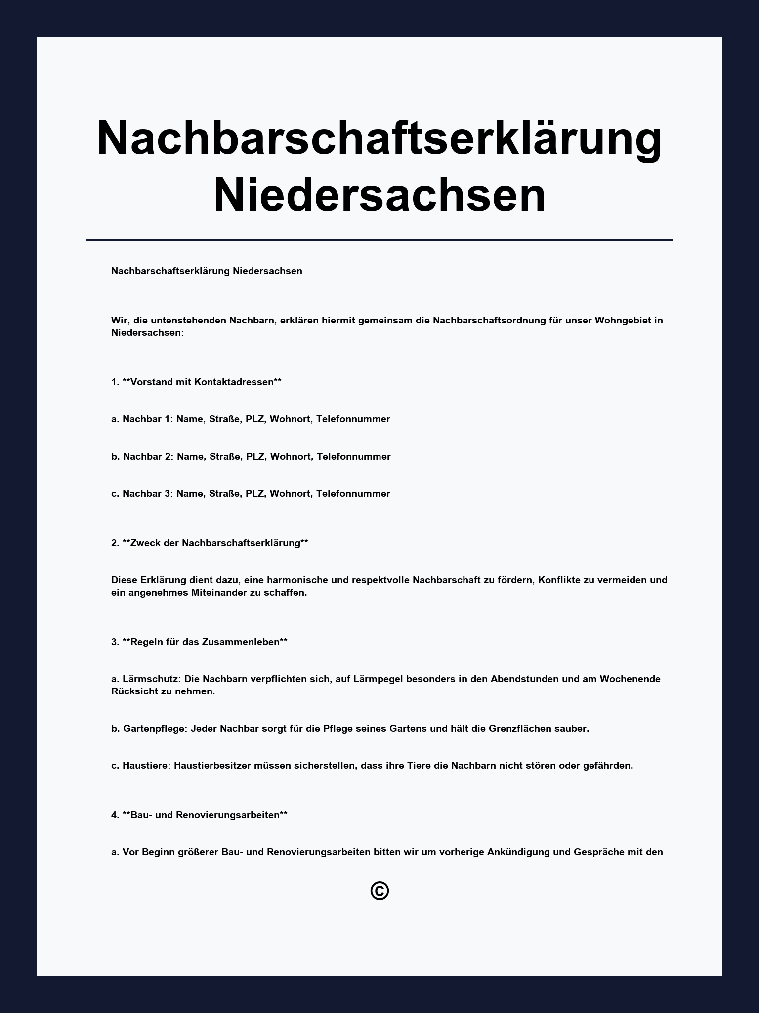 Nachbarschaftserklärung Muster Niedersachsen