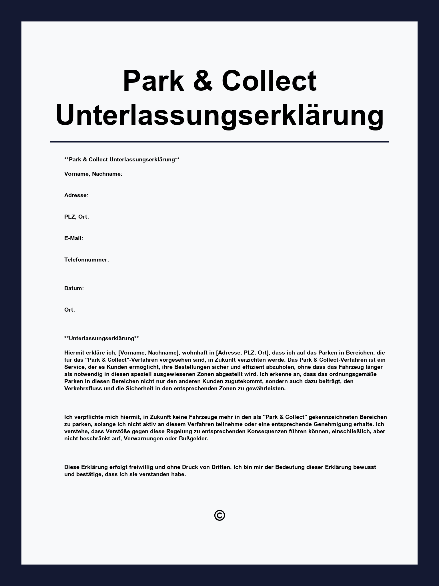 Park & Collect Unterlassungserklärung Muster