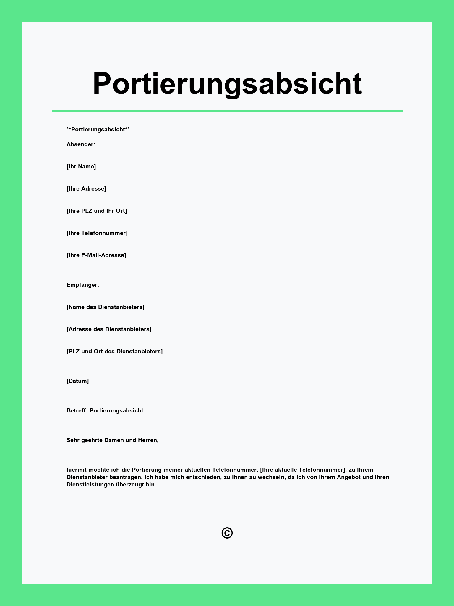 Portierungsabsicht Vorlage