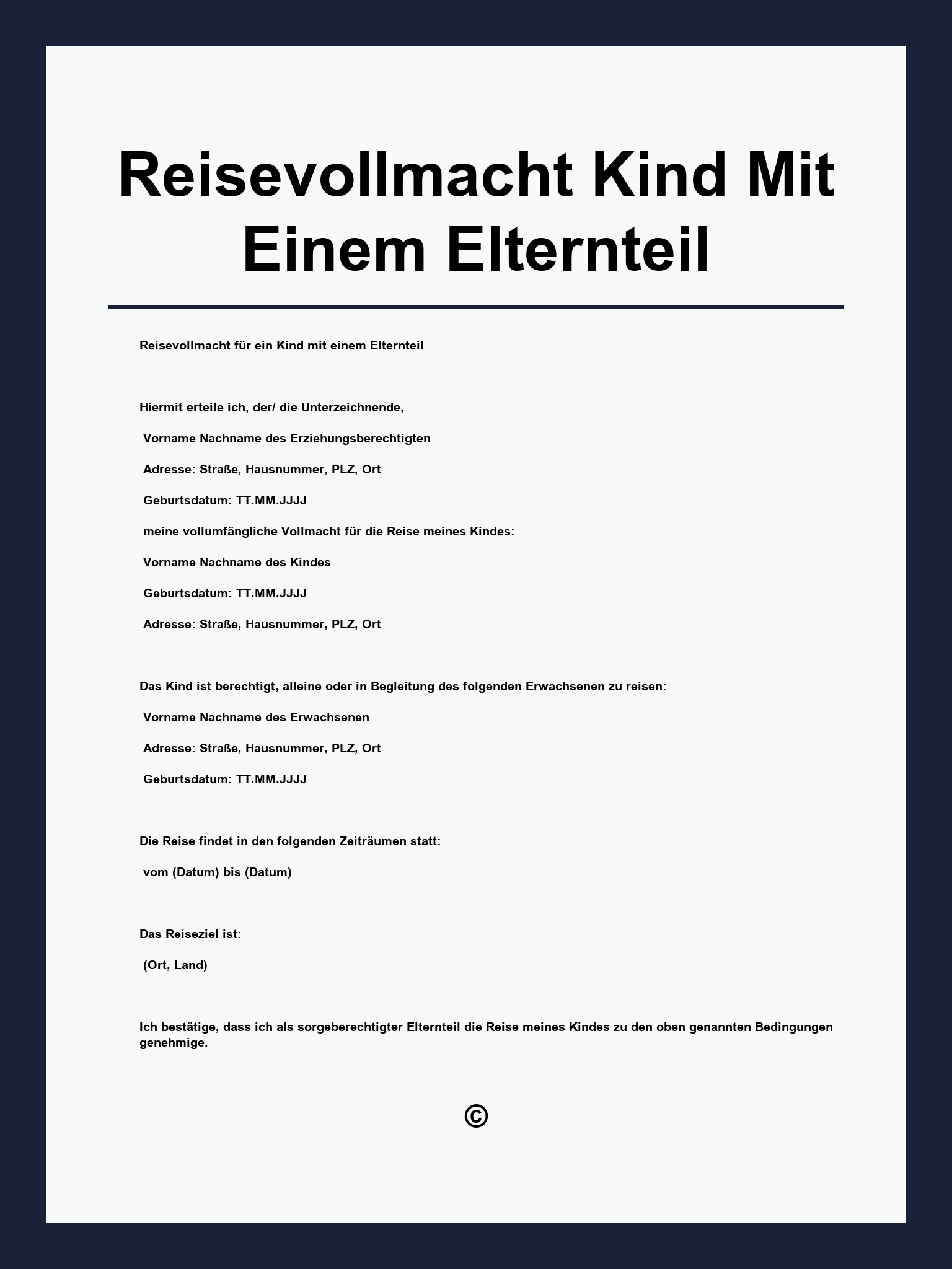 Reisevollmacht Kind Mit Einem Elternteil Vorlage