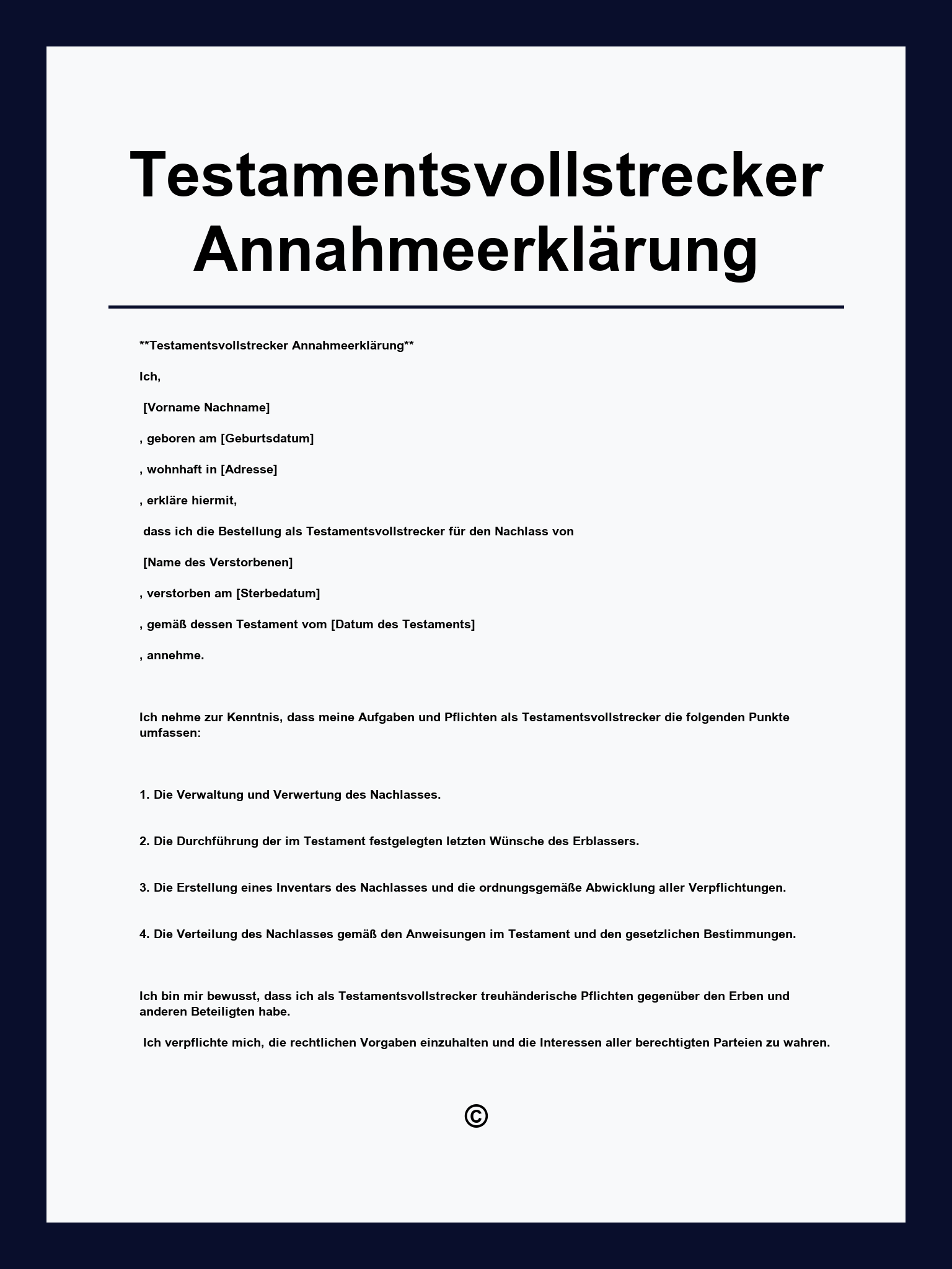 Testamentsvollstrecker Annahmeerklärung Muster