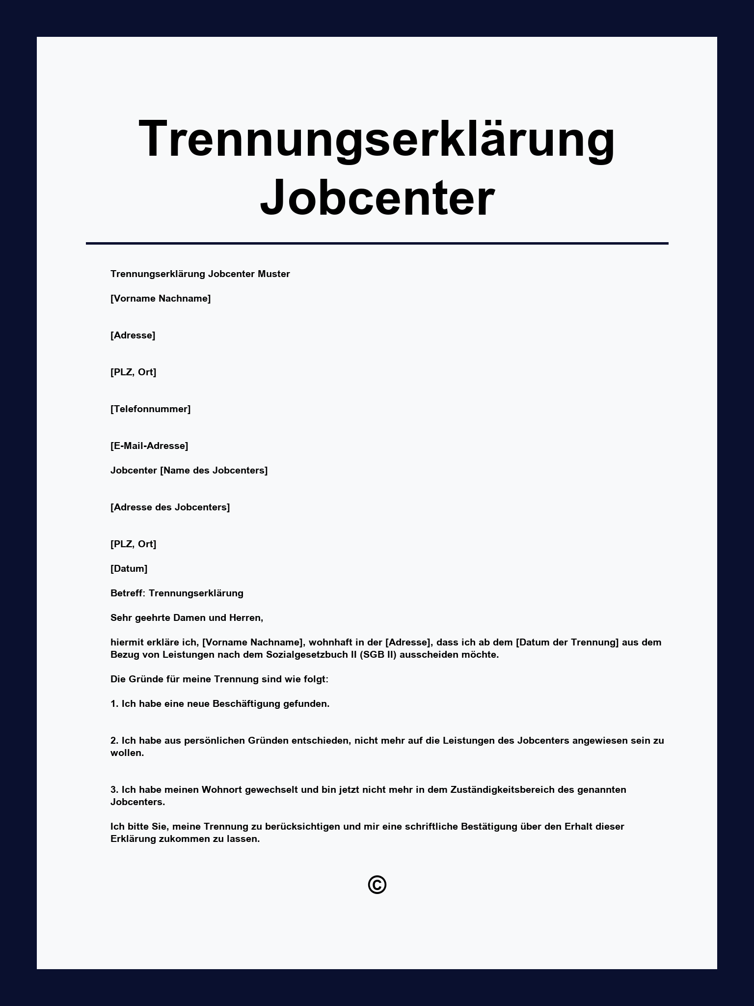 Trennungserklärung Jobcenter