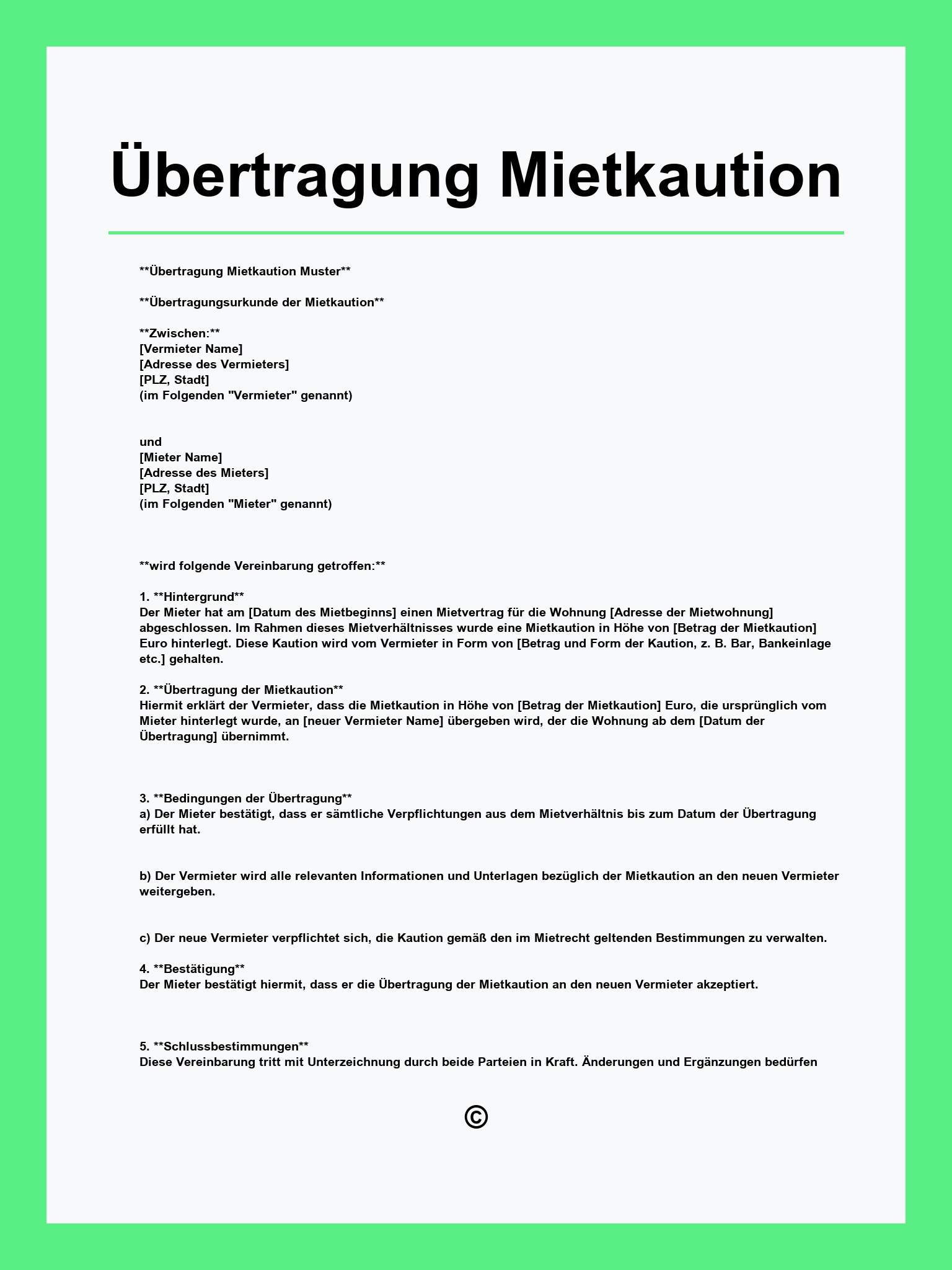 Übertragung Mietkaution Vorlage