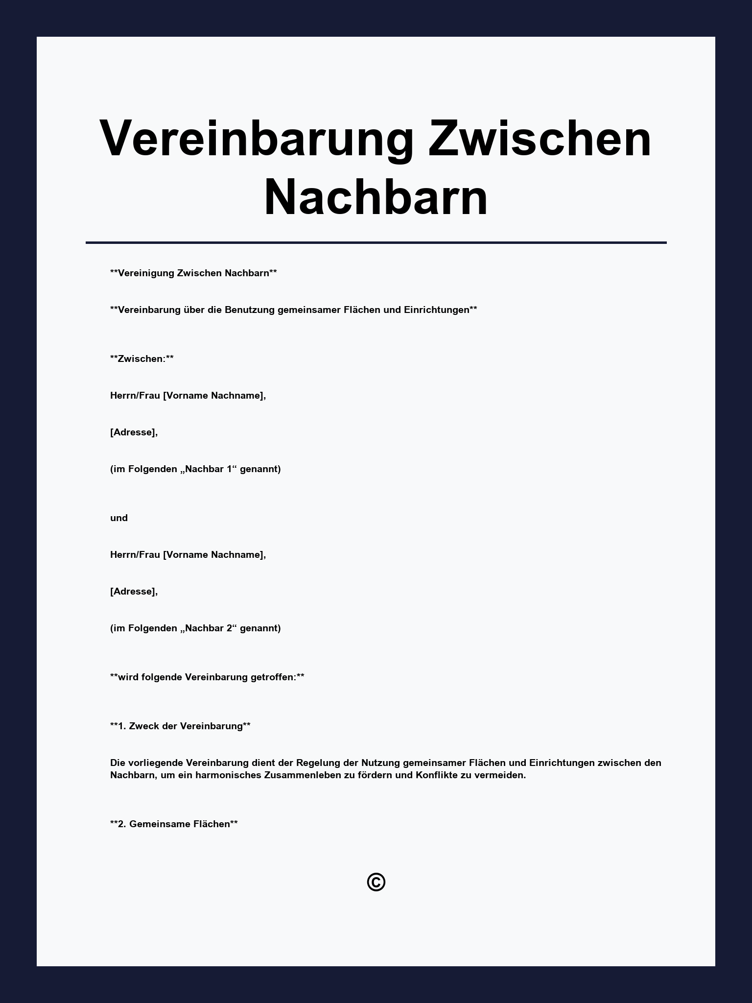 Vereinbarung Zwischen Nachbarn Vorlage