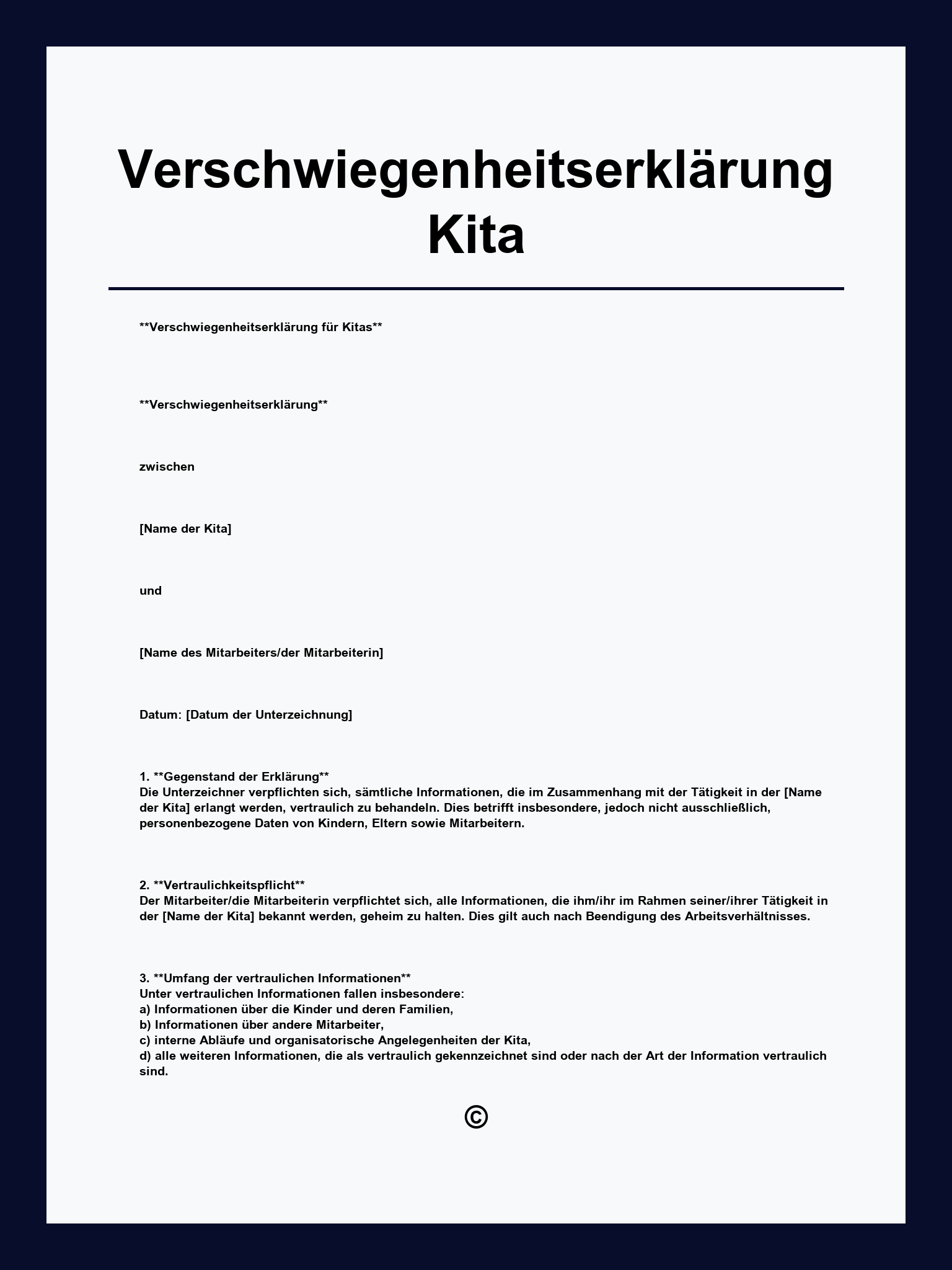 Verschwiegenheitserklärung Kita