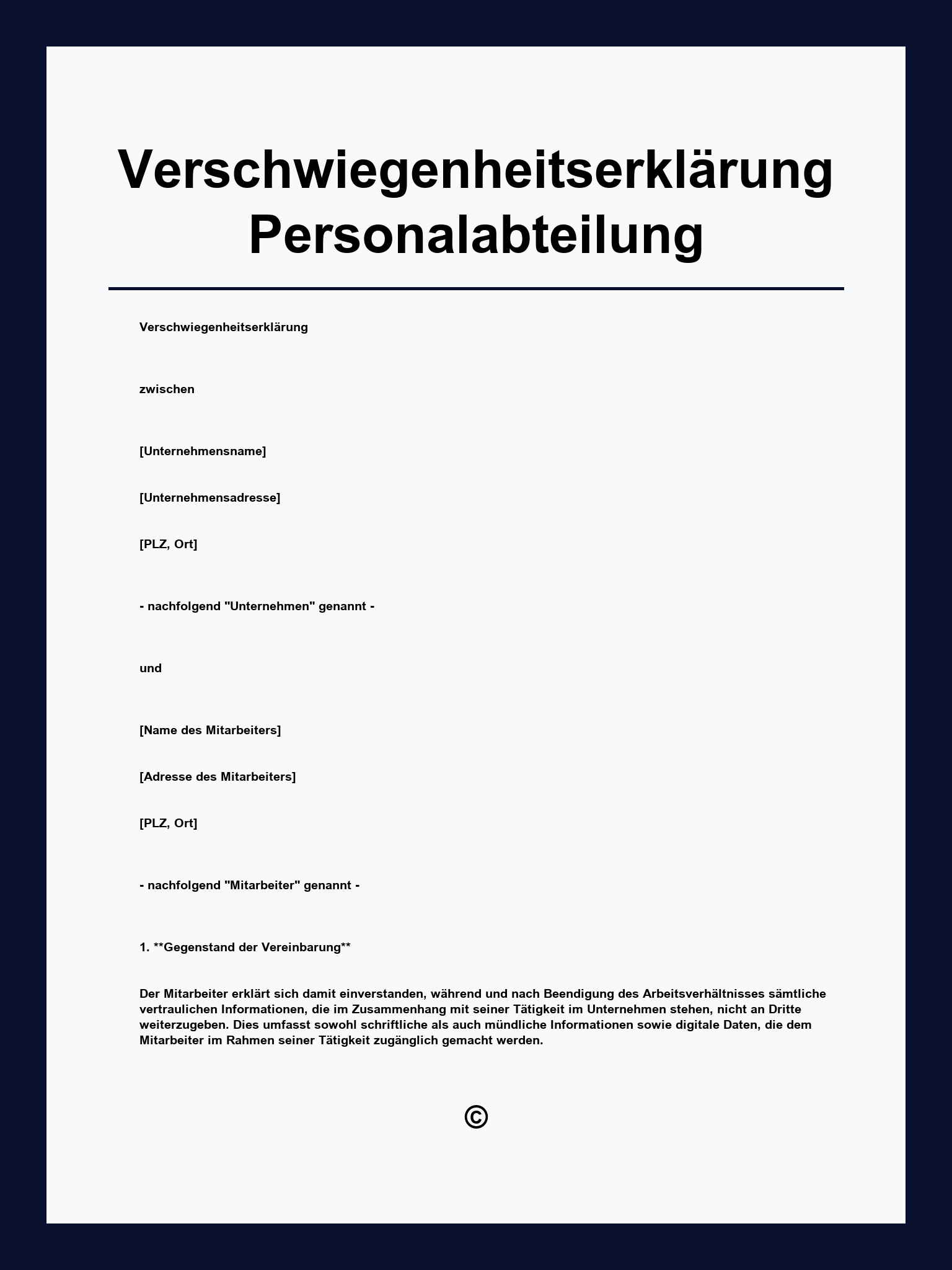 Verschwiegenheitserklärung Personalabteilung Muster