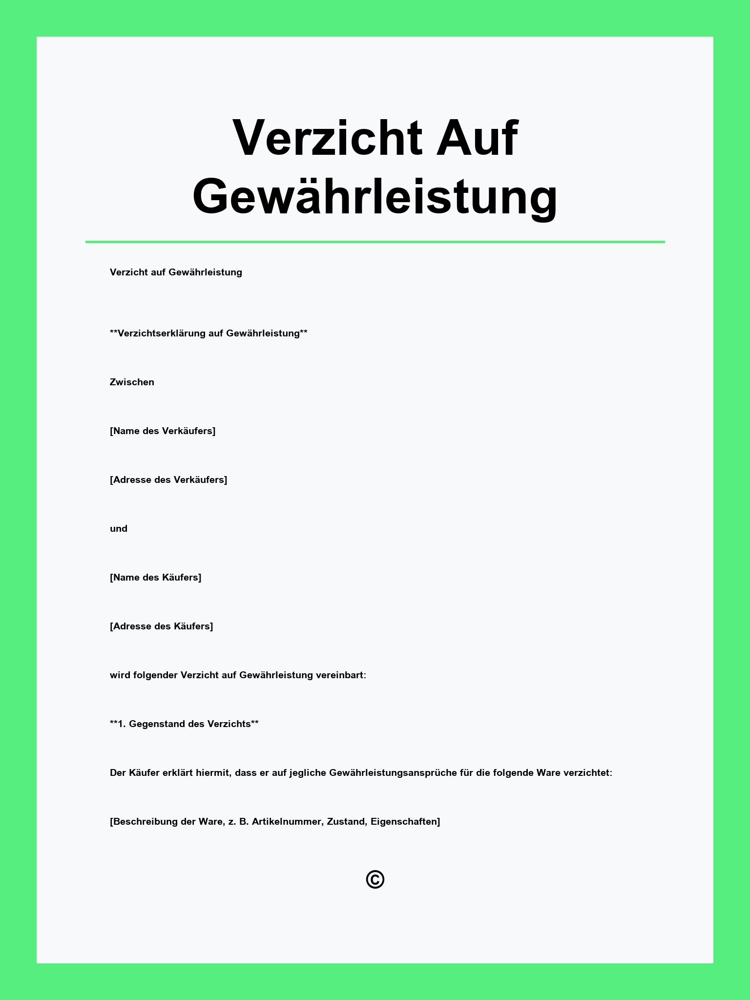 Verzicht Auf Gewährleistung Muster