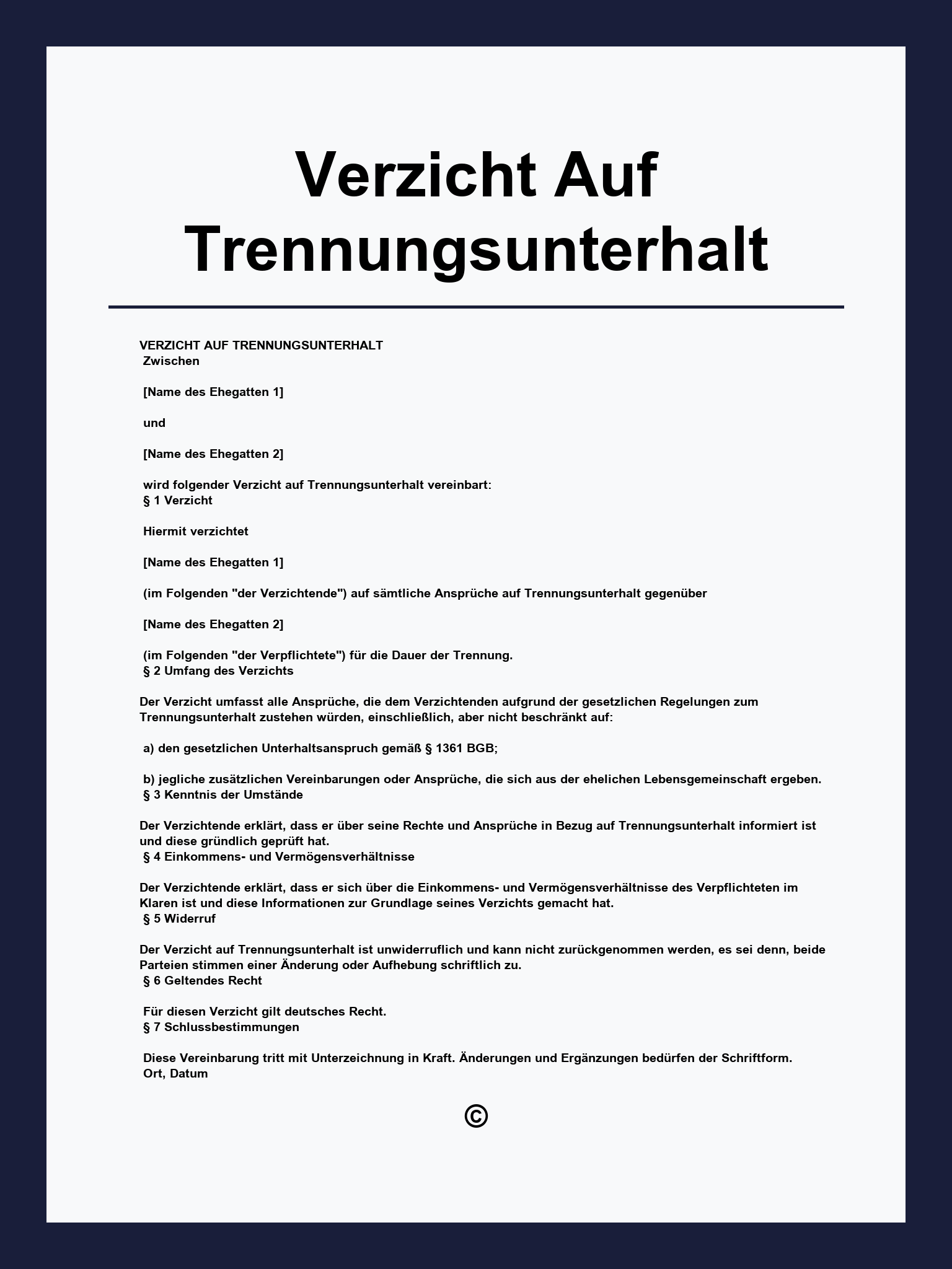Verzicht Auf Trennungsunterhalt Muster