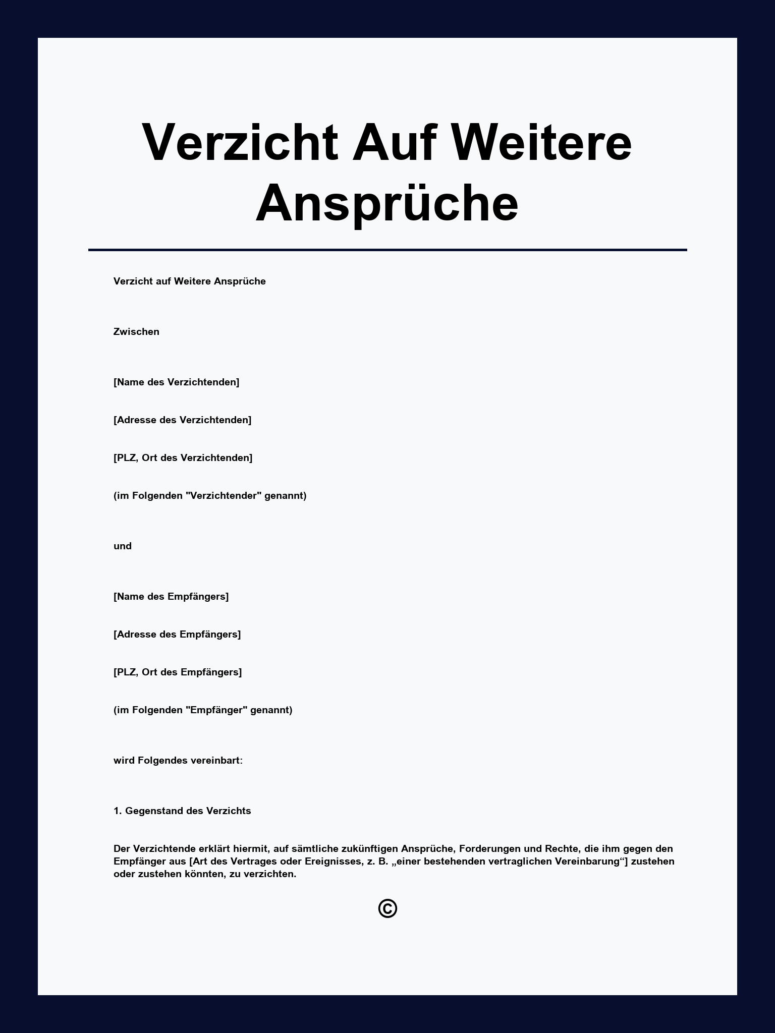 Verzicht Auf Weitere Ansprüche Vorlage