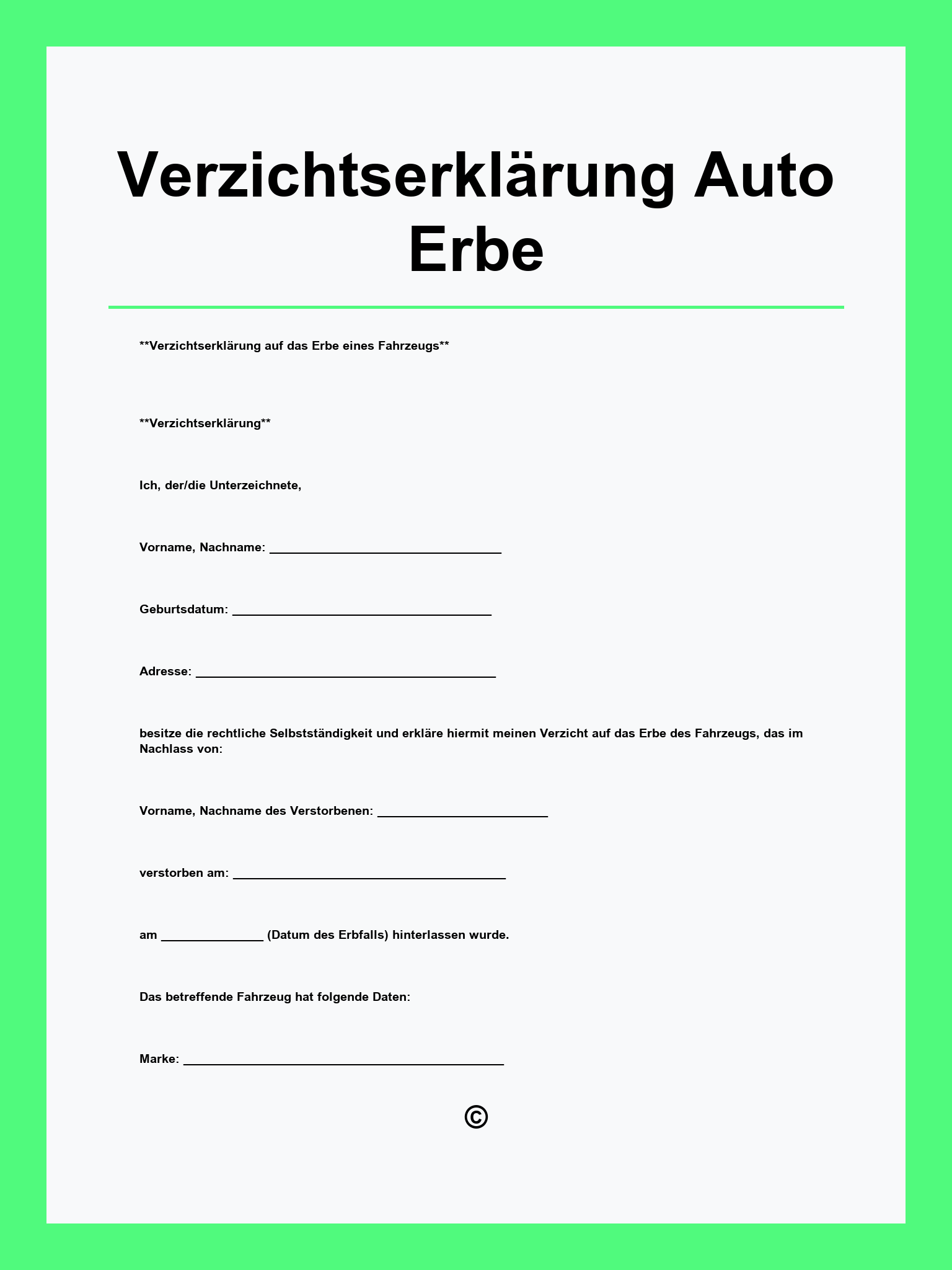 Verzichtserklärung Auto Erbe Muster
