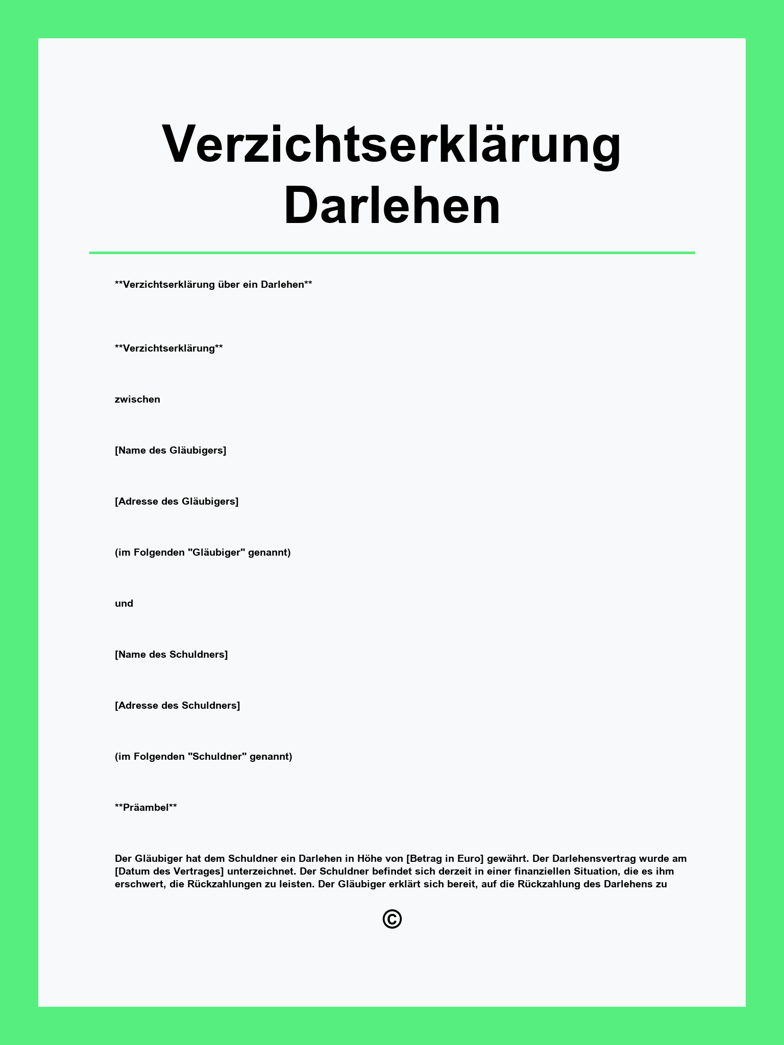 Verzichtserklärung Darlehen Muster