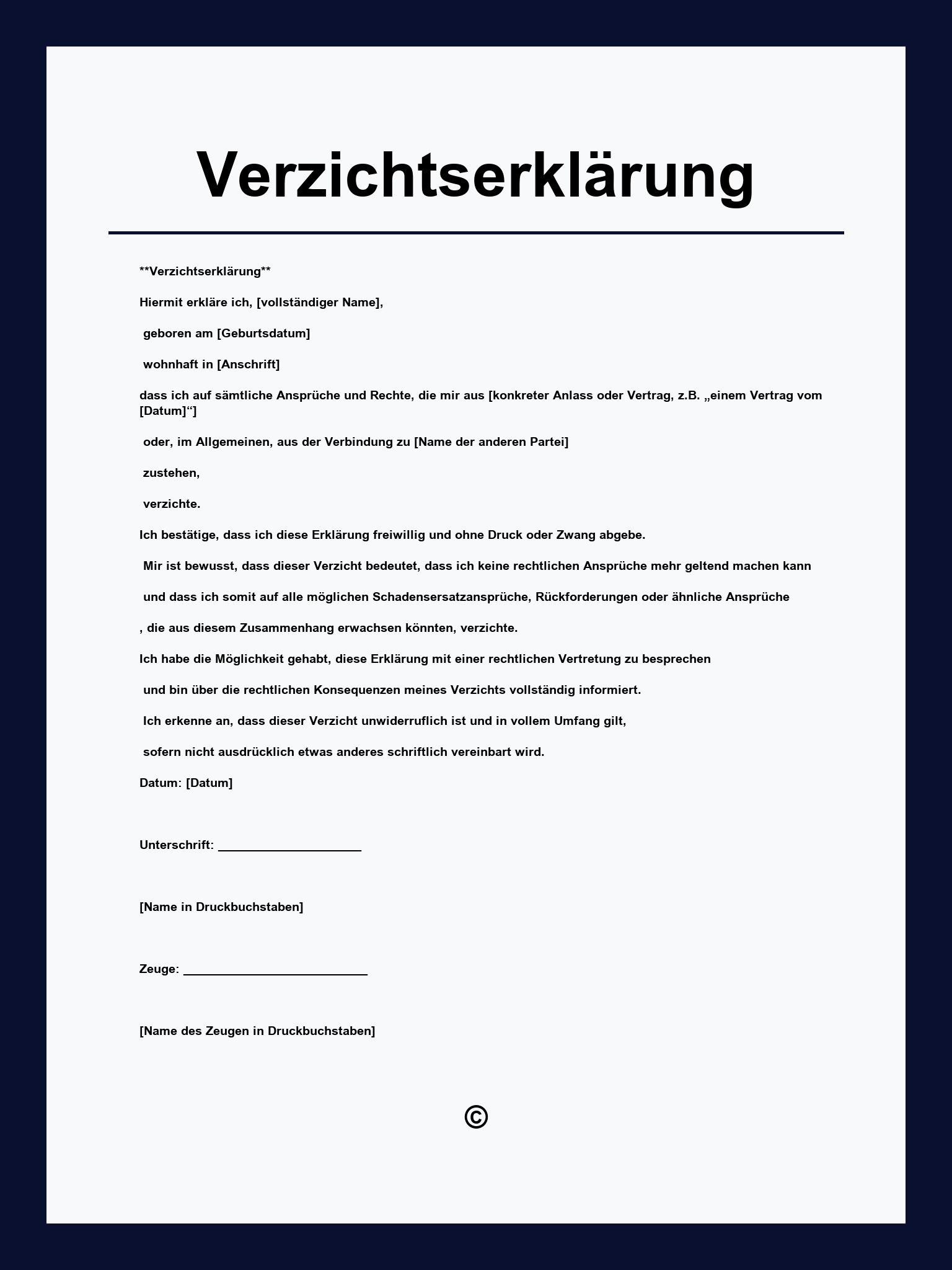 Verzichtserklärung Vorlage