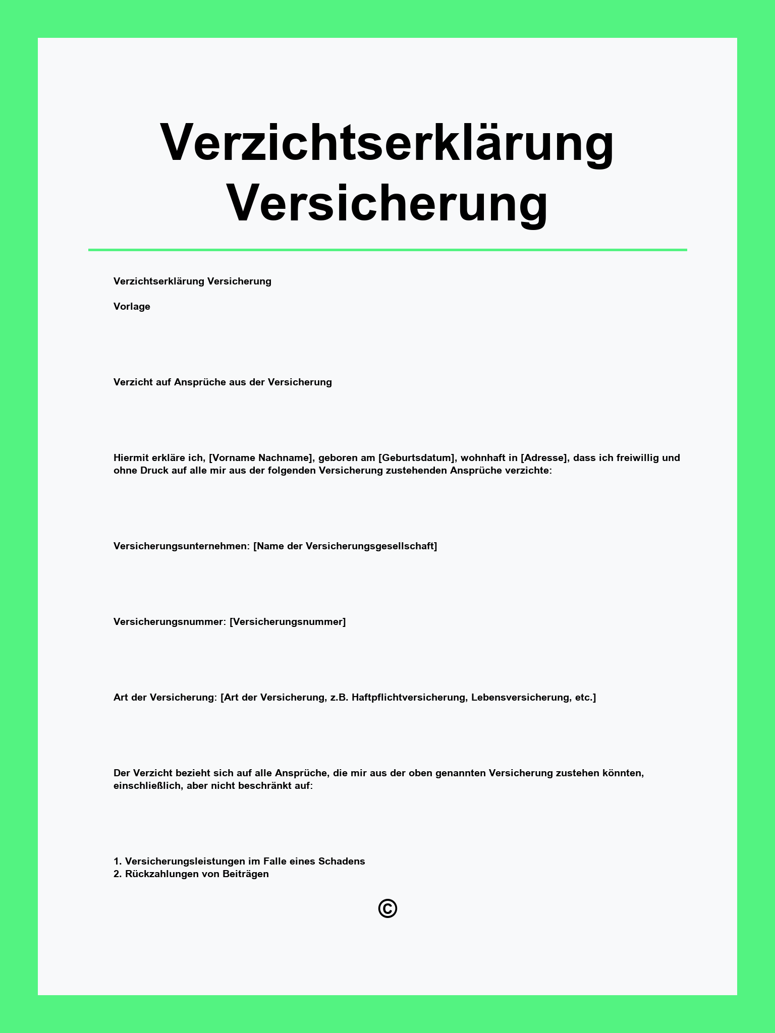 Verzichtserklärung Versicherung