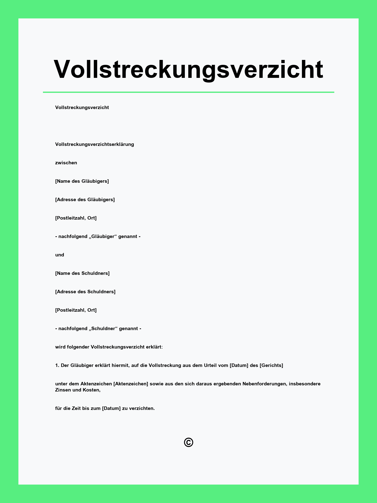 Vollstreckungsverzicht Muster