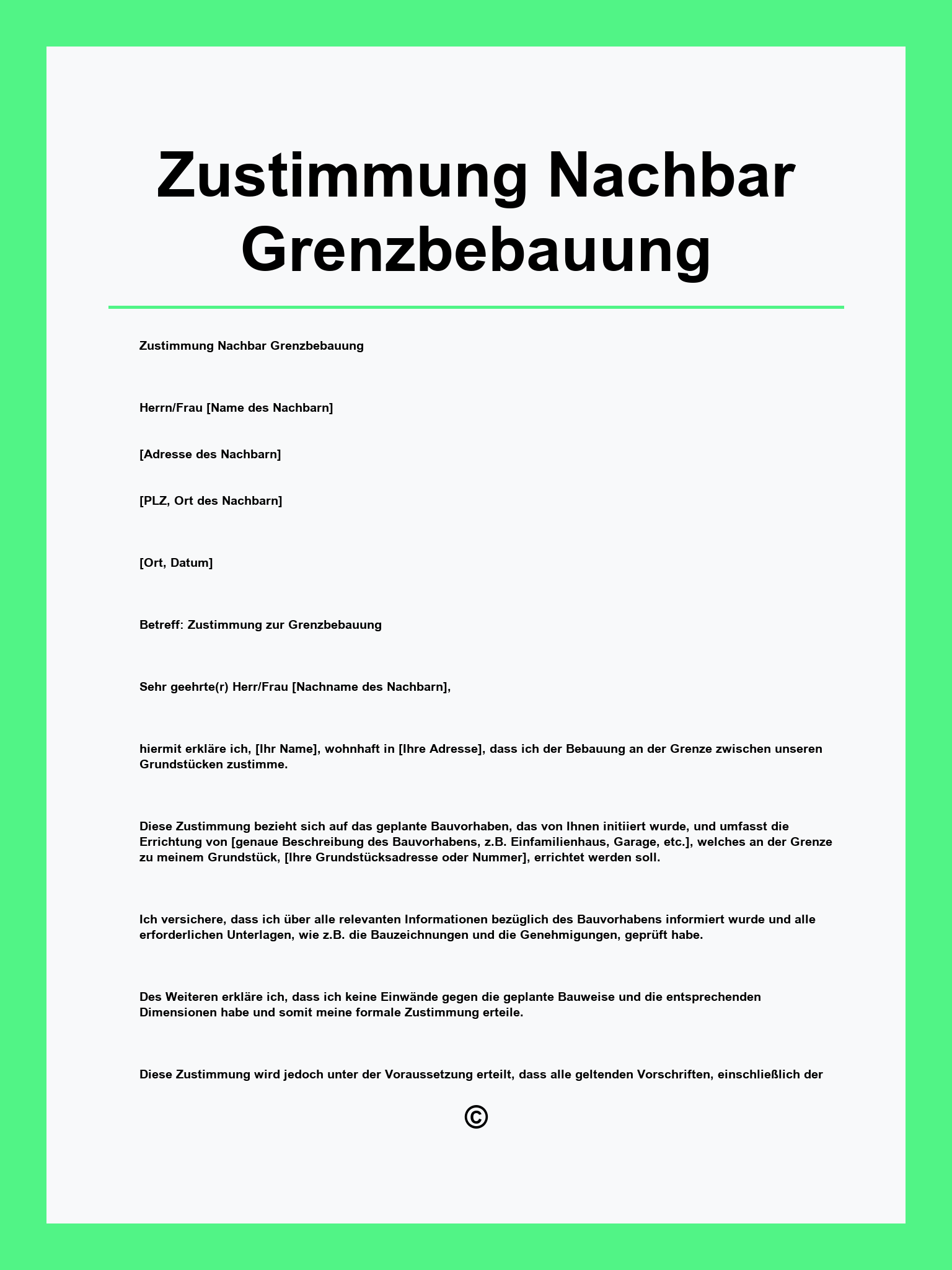 Zustimmung Nachbar Grenzbebauung Muster